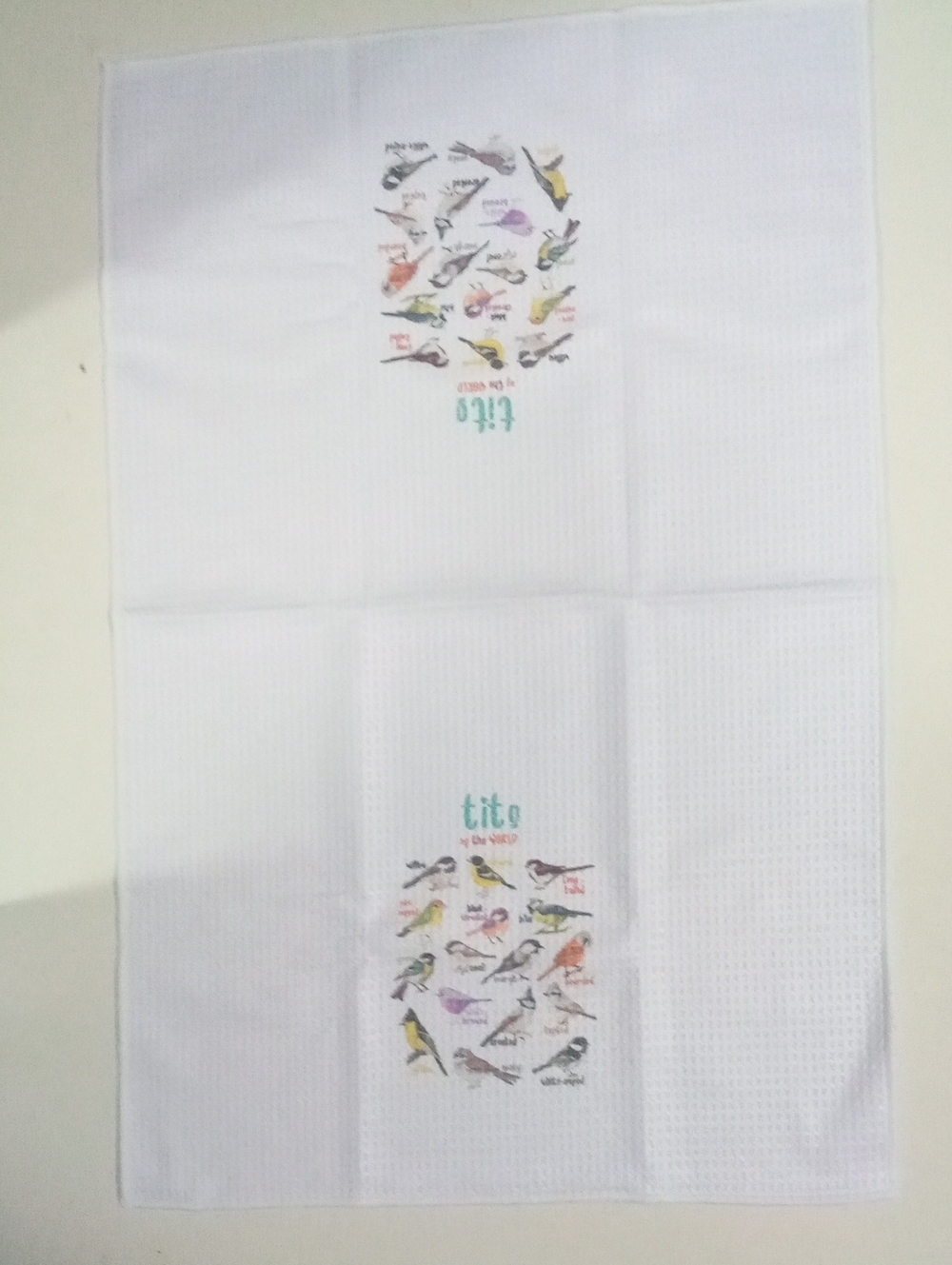 * White Kitchen Towel with Colorful Bird Print New in Package Unbranded